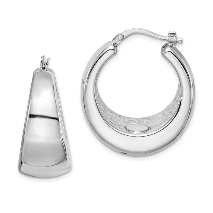 Stella Silver 925 Sterling Silver Polished Rhodium-Plated Hollow Hoop Earrings, 26mm x 26mm