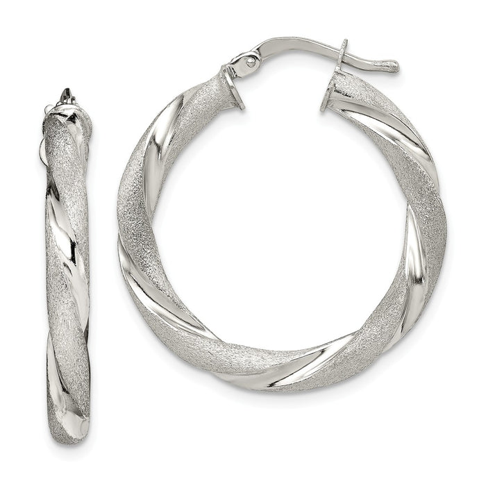 Stella Silver 925 Sterling Silver Satin and Polished Twisted Hoop Earrings, 28mm x 28mm