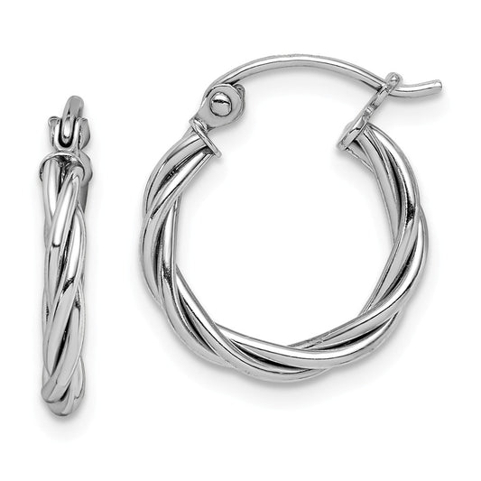 Stella Silver 925 Sterling Silver Rhodium-Plated Twisted Hoop Earrings, 15mm x 15mm
