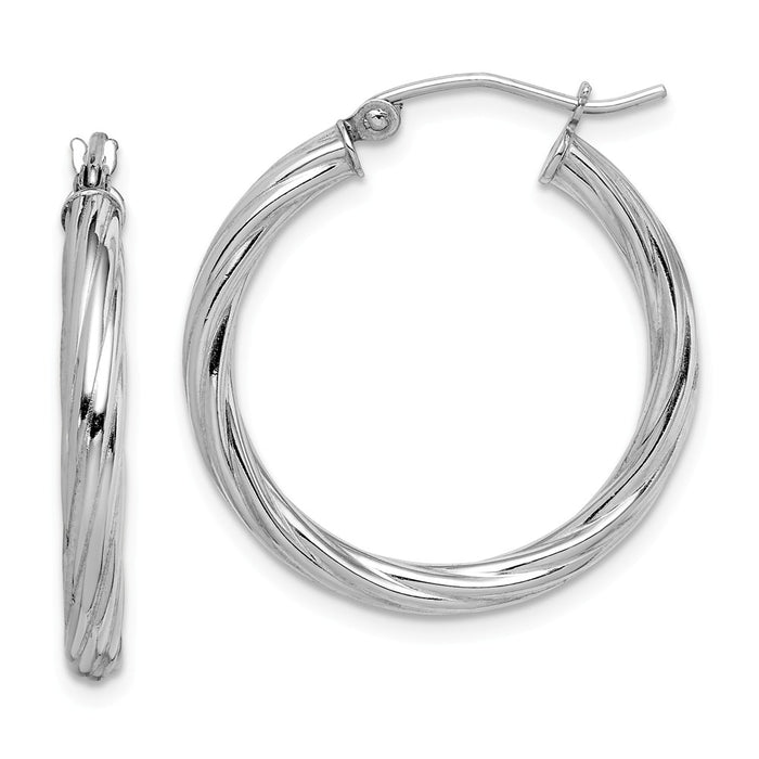 Stella Silver 925 Sterling Silver Rhodium-plated 2.7x25mm Twisted Hoop Earrings, 25mm x 25mm