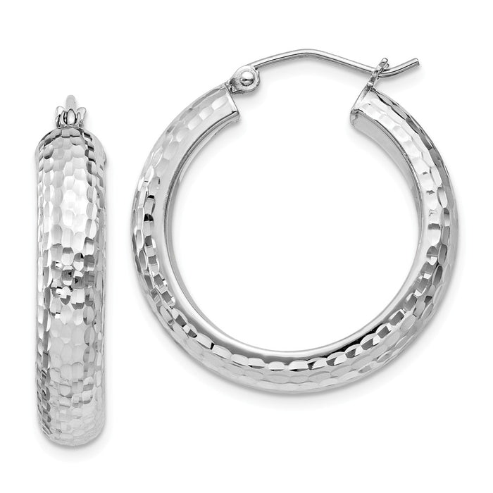 Stella Silver 925 Sterling Silver Rhodium-plated Diamond-Cut 5x25mm Hoop Earrings, 25mm x 25mm