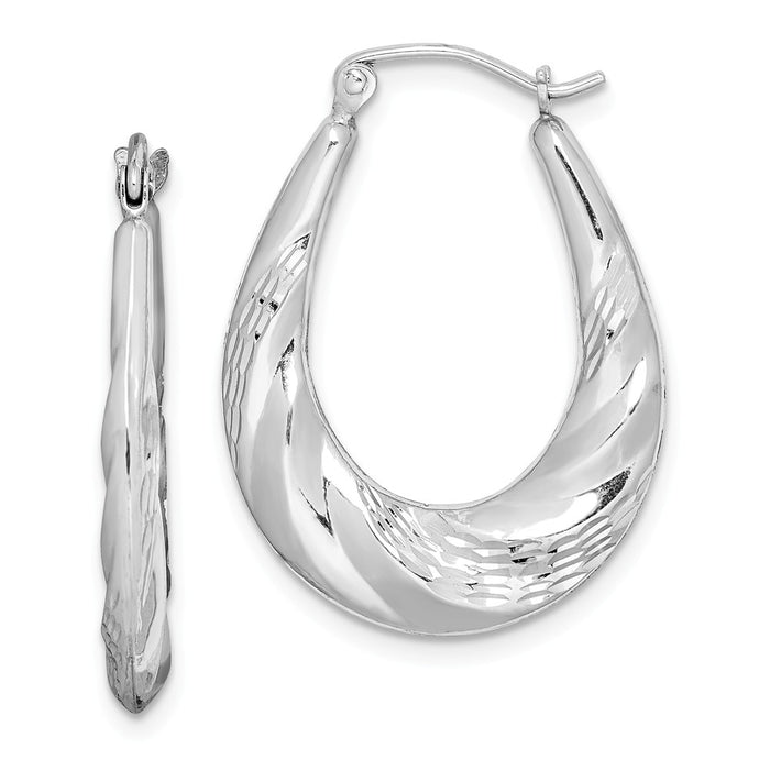 Stella Silver 925 Sterling Silver Rhodium-plated Diamond-Cut Scalloped Hoop Earrings, 24mm x 20mm