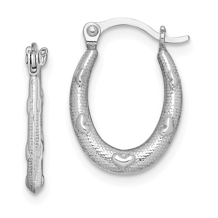 Stella Silver 925 Sterling Silver Rhodium-plated Heart Textured Hollow Hoop Earrings, 14mm x 12mm