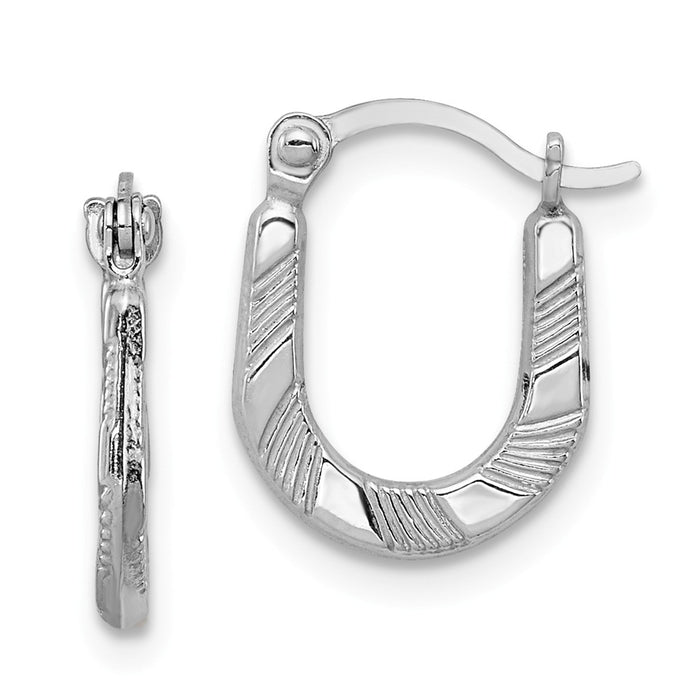Stella Silver 925 Sterling Silver Rhodium-plated Diamond-Cut Scalloped Hoop Earrings, 11mm x 10mm