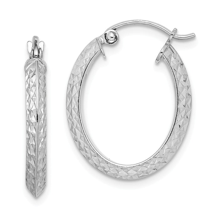 Stella Silver 925 Sterling Silver Rhodium-Plated Diamond-cut Oval Hoop Earrings, 19mm x 17mm