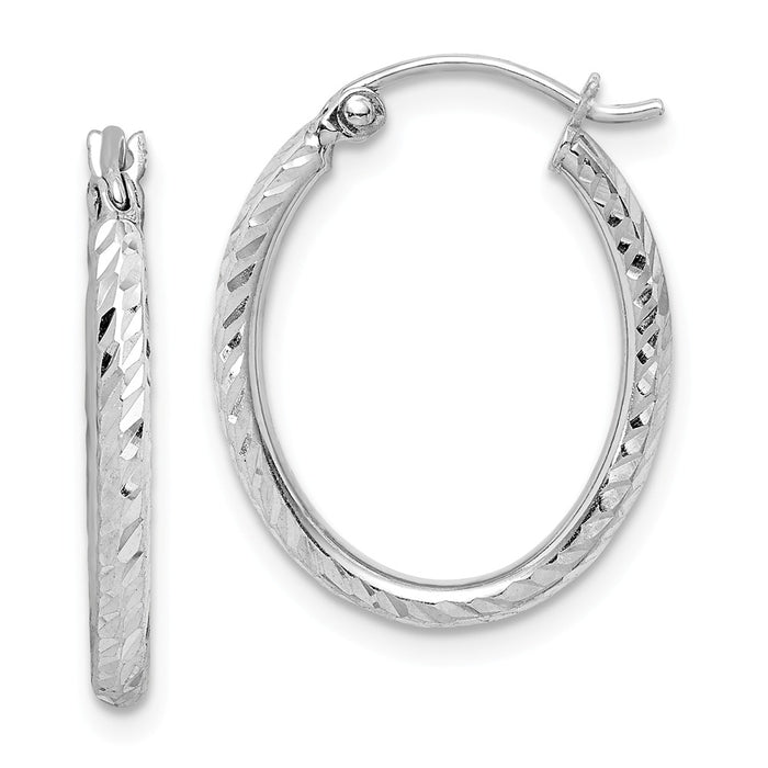 Stella Silver 925 Sterling Silver Rhodium-Plated Diamond-cut Oval Hoop Earrings, 19mm x 17mm