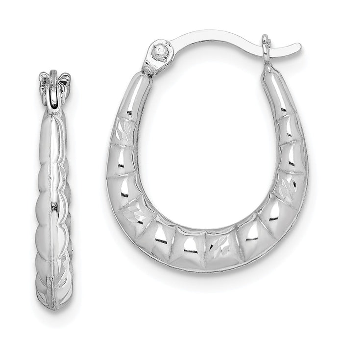 Stella Silver 925 Sterling Silver Rhodium-plated Scalloped Hoop Earrings, 15mm x 14mm