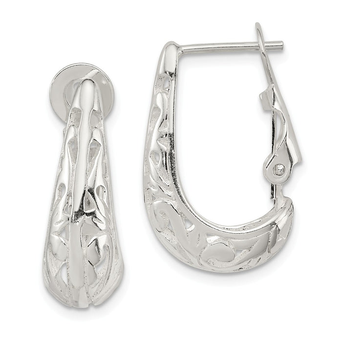 Stella Silver 925 Sterling Silver Filigree J Hoop Earrings, 22mm x 14mm