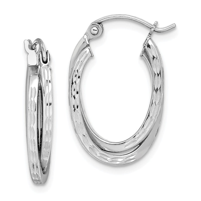 Stella Silver 925 Sterling Silver Rhodium-Plated Textured Double Oval Hoop Earrings, 20mm x 13mm