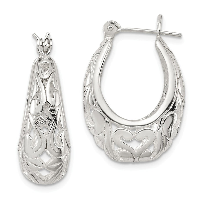 Stella Silver 925 Sterling Silver Oval Filigree Hoop Earrings, 24mm x 17mm