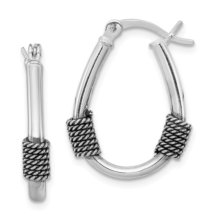 Stella Silver 925 Sterling Silver Antiqued Hinged Earrings, 22mm x 17mm