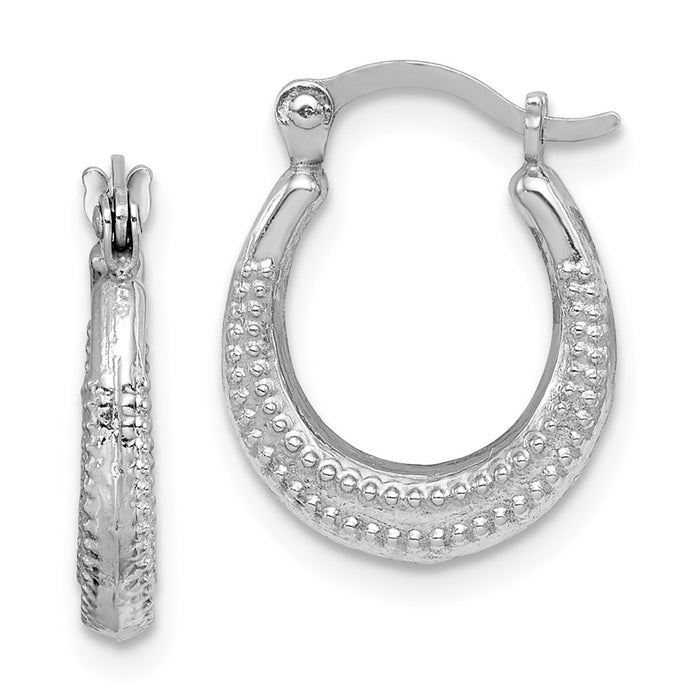 Stella Silver 925 Sterling Silver Rhodium-plated Textured Hollow Hoop Earrings, 12mm x 12mm