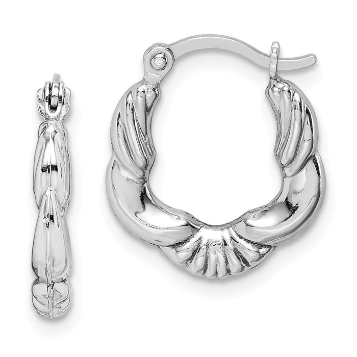 Stella Silver 925 Sterling Silver Rhodium-Plated Hollow Scalloped Hoop Earrings, 13mm x 13mm