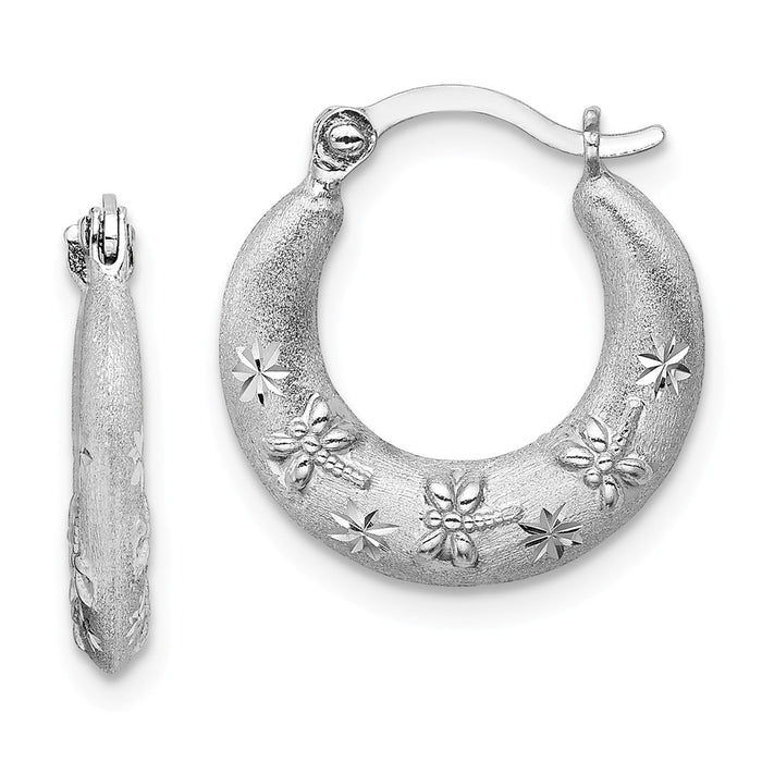 Stella Silver 925 Sterling Silver Rhodium-Plated Diamond-cut Hoop Earrings, 15mm x 15mm
