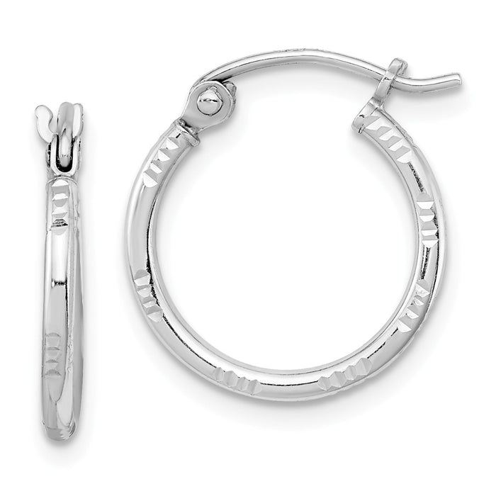 Stella Silver 925 Sterling Silver Rhodium-Plated Diamond-cut Hoop Earrings, 15mm x 15mm