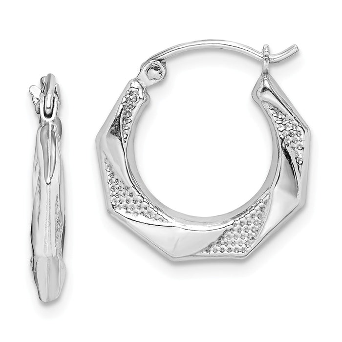 Stella Silver 925 Sterling Silver Rhodium-Plated Hollow Textured/Polished Hoop Earrings, 17mm x 17mm