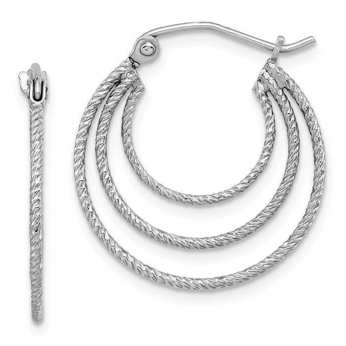 Stella Silver 925 Sterling Silver Rhodium-Plated Textured Fancy Circle Hoop Earrings, 21mm x 21mm