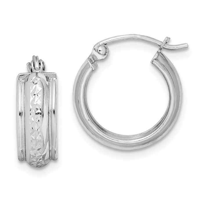 Stella Silver 925 Sterling Silver Rhodium-Plated Diamond-cut Hoop Earrings, 15mm x 15mm