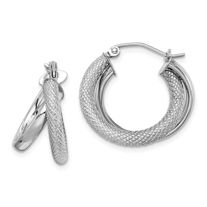 Stella Silver 925 Sterling Silver Rhodium-Plated Polished & Diamond-Cut Hoop Earrings, 19mm x 22mm