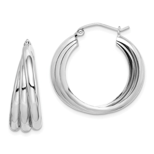 Stella Silver 925 Sterling Silver Rhodium-Plated Hoop Earrings, 24mm x 26mm