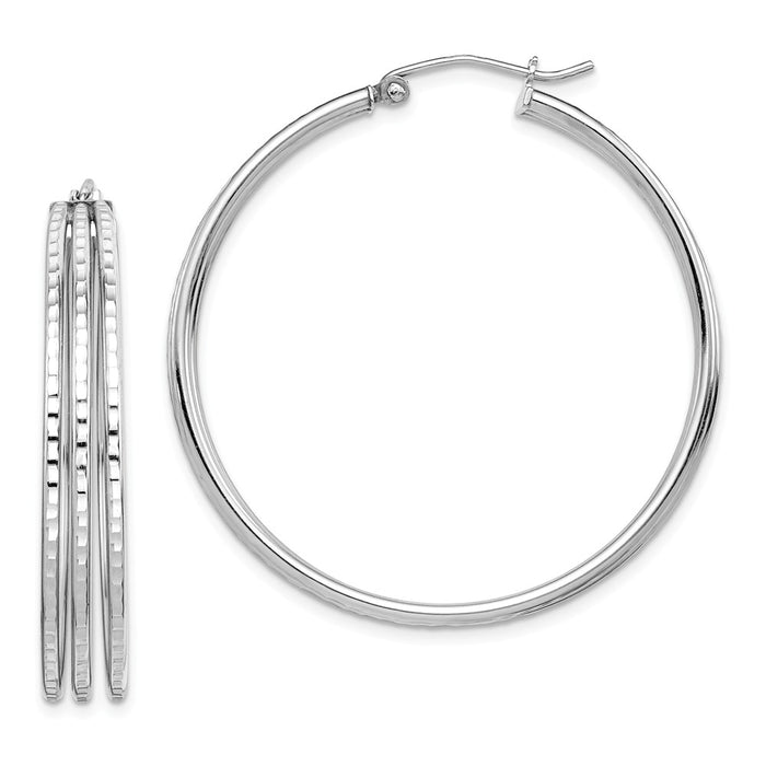 Stella Silver 925 Sterling Silver Rhodium-Plated Textured Fancy Hoop Earrings, 38mm x 38mm