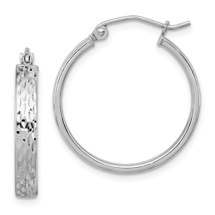 Stella Silver 925 Sterling Silver Rhodium-Plated Diamond-cut Hoop Earrings, 22mm x 22mm