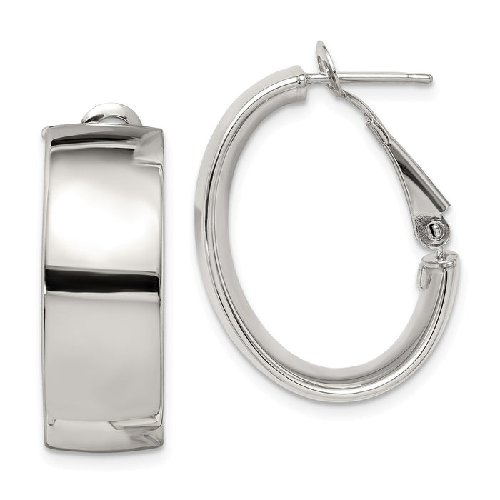 Stella Silver 925 Sterling Silver Polished Omega Back Hoop Earrings, 20mm x 10mm