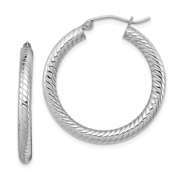 Stella Silver 925 Sterling Silver Rhodium-plated 3.00mm Hoop Earrings, 28mm x 27mm
