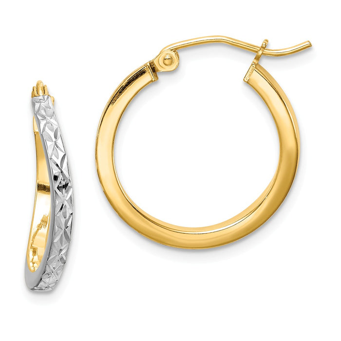 Stella Silver 925 Sterling Silver Rhodium-plated & Vermeil Diamond-Cut Square Tube Hoop Earrings, 19mm x 19mm