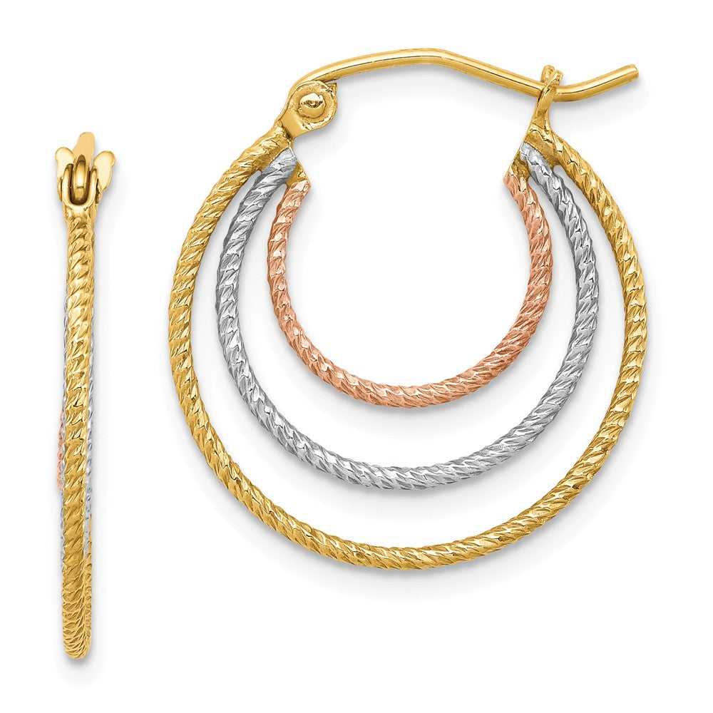 Stella Silver 925 Sterling Silver Rhodium-plated Yellow & Rose Vermeil Txtrd Hoop Earrings, 21mm x 21mm