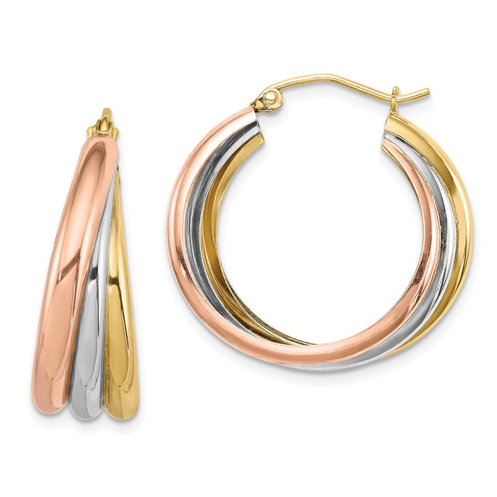 Stella Silver 925 Sterling Silver Rhodium-plated & Yellow and Rose Vermeil Hoop Earrings, 22mm x 26mm