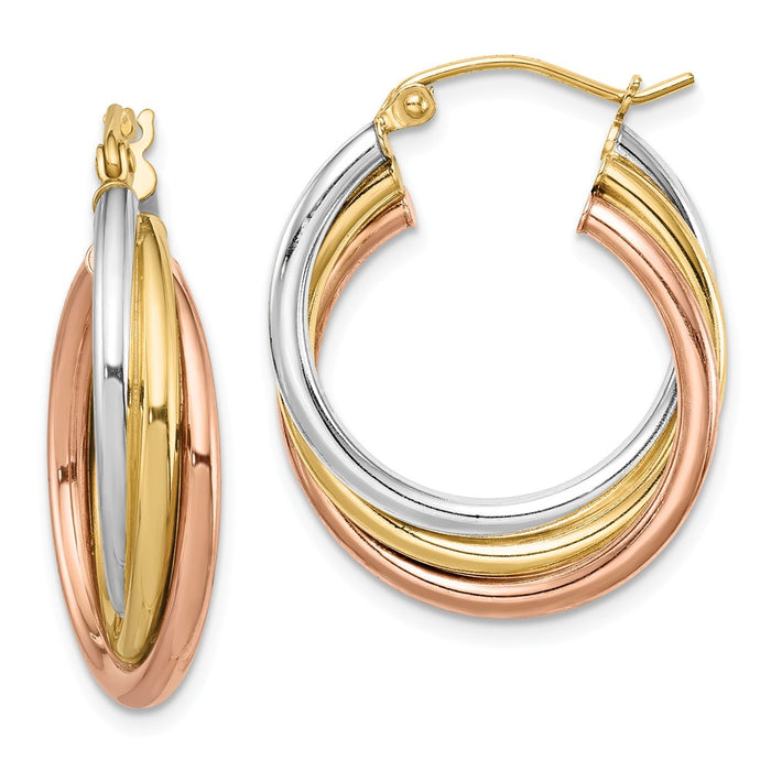Stella Silver 925 Sterling Silver Rhodium-plated Tri-color Gold-plated Hoop Earrings, 21mm x 24mm