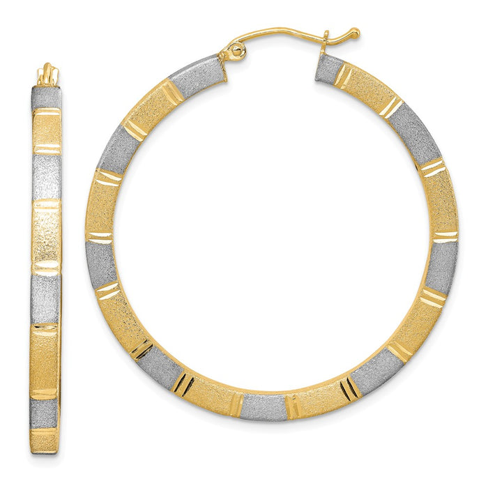 Stella Silver 925 Sterling Silver Rhodium-plated & Vermeil Diamond-Cut 3x40mm Square Hoop Earrings, 40mm x 40mm
