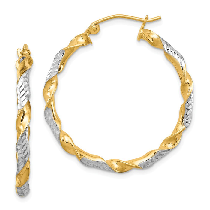 Stella Silver 925 Sterling Silver Rhodium-plated with Vermeil Diamond-Cut 3x30mm Twisted Hoop Earrings, 31mm x 31mm