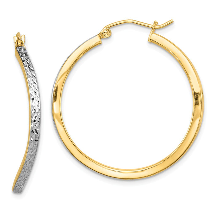Stella Silver 925 Sterling Silver Rhodium-plated & Vermeil Diamond-Cut Wavy Square Hoop Earrings, 29mm x 29mm