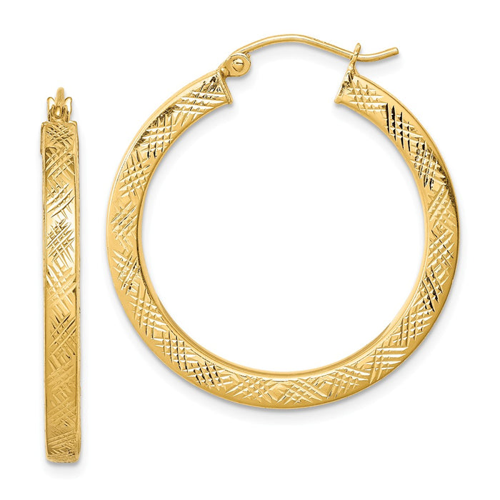 Stella Silver 925 Sterling Silver Gold Plated Diamond-Cut 3x30mm Hoop Earrings, 29mm x 29mm