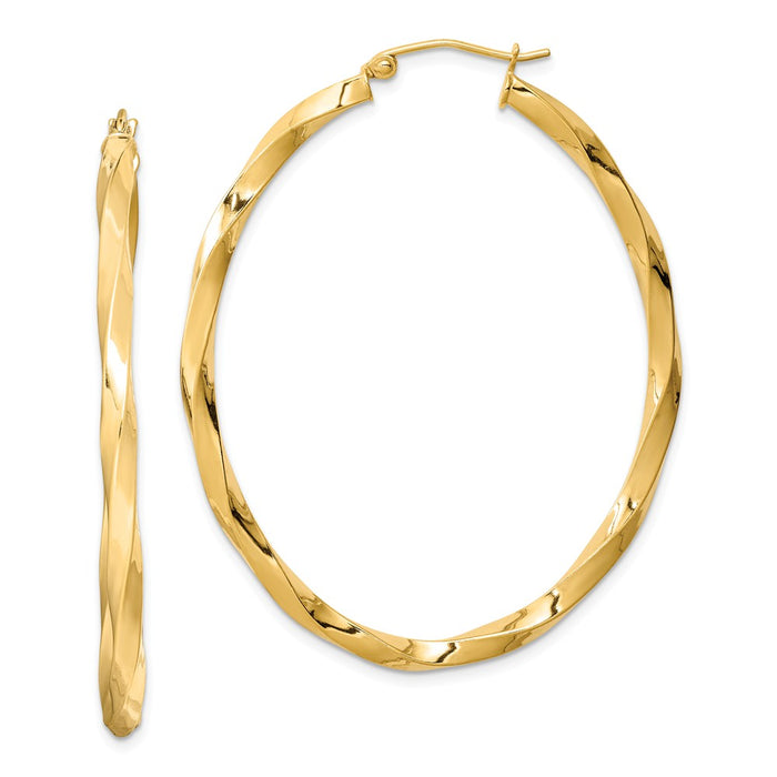 Stella Silver 925 Sterling Silver Gold Plated Twisted Oval Hoop Earrings, 46mm x 39mm