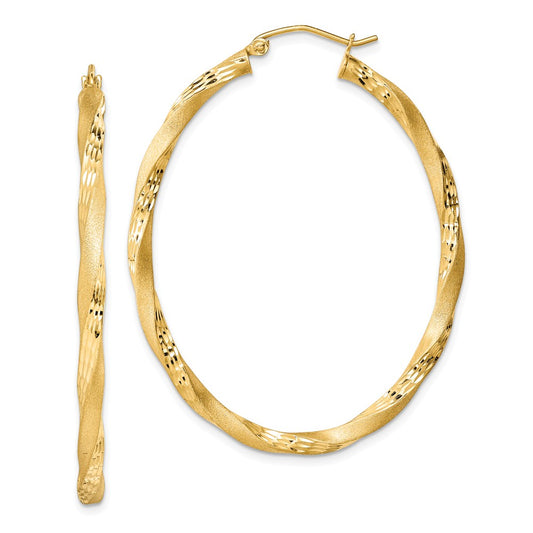 Stella Silver 925 Sterling Silver Gold Plated Twisted Diamond-Cut Satin Oval Hoop Earrings, 48mm x 40mm