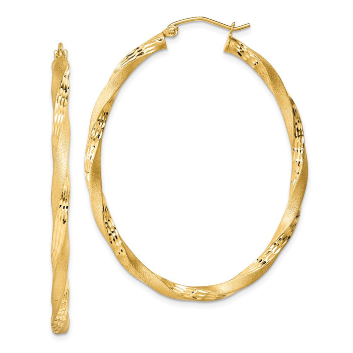 Stella Silver 925 Sterling Silver Gold Plated Twisted Diamond-Cut Satin Oval Hoop Earrings, 48mm x 40mm