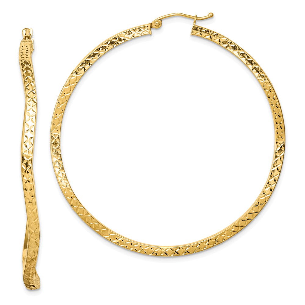 Stella Silver 925 Sterling Silver Gold Plated Diamond-cut Wavy Hoop Earrings, 55mm x 55mm