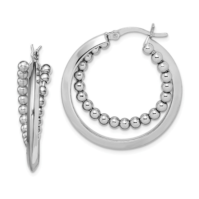 Stella Silver 925 Sterling Silver Rhodium-Plated Intertwining Beaded Hoop Earring, 30mm x 30mm
