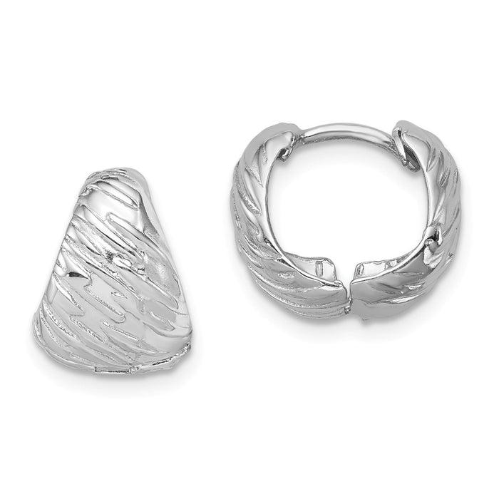 Stella Silver 925 Sterling Silver Rhodium Polished Textured Hinged Hoop Earrings, 11mm x 11mm