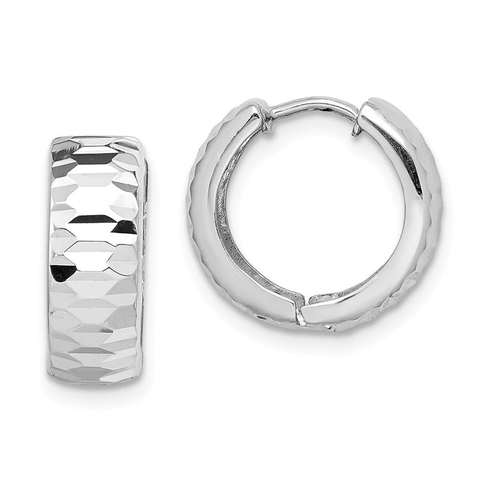 Stella Silver 925 Sterling Silver Rhodium Polished Textured Hinged Hoop Earrings, 14mm x 14mm