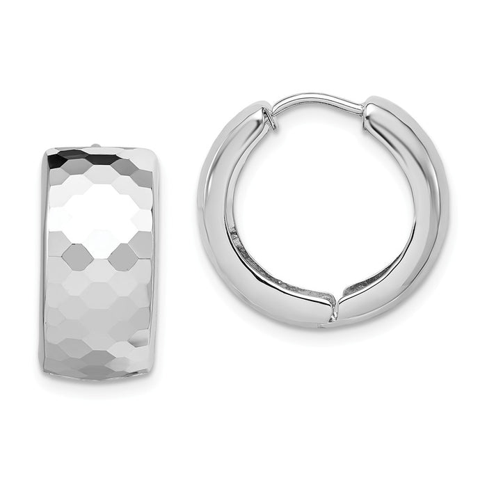 Stella Silver 925 Sterling Silver Rhodium Polished Patterned Hinged Hoop Earrings, 18mm x 17mm