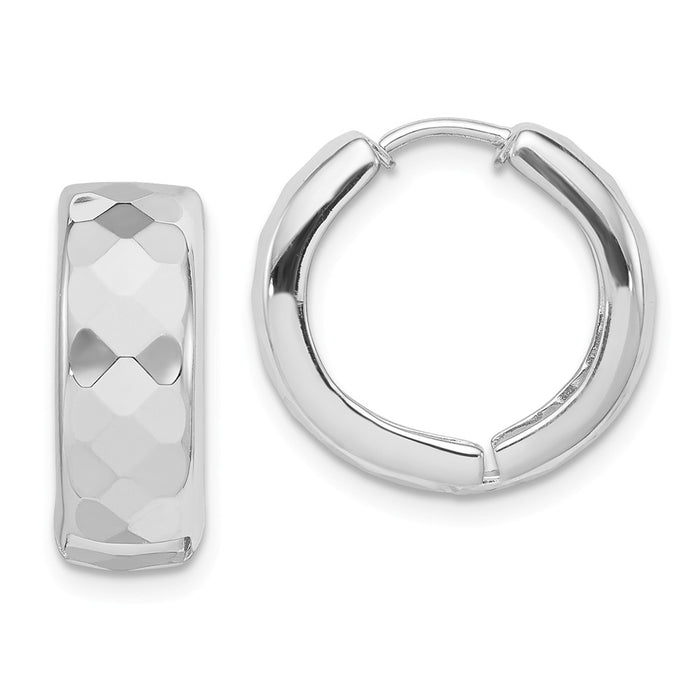 Stella Silver 925 Sterling Silver Rhodium Polished Patterned Hinged Hoop Earrings, 16mm x 16mm