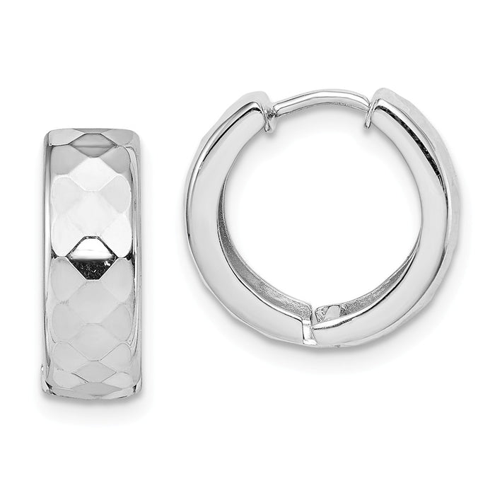 Stella Silver 925 Sterling Silver Rhodium Polished Patterned Hinged Hoop Earrings, 15mm x 15mm