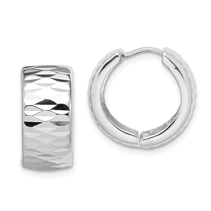 Stella Silver 925 Sterling Silver Rhodium Polished Diamond-cut Hinged Hoop Earrings, 18mm x 18mm