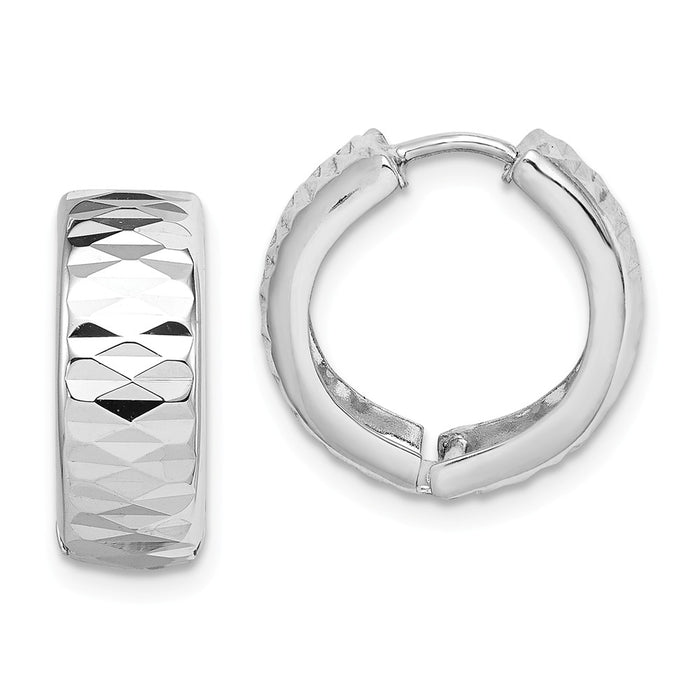 Stella Silver 925 Sterling Silver Rhodium Diamond-cut Polished Hinged Hoop Earrings, 16mm x 16mm