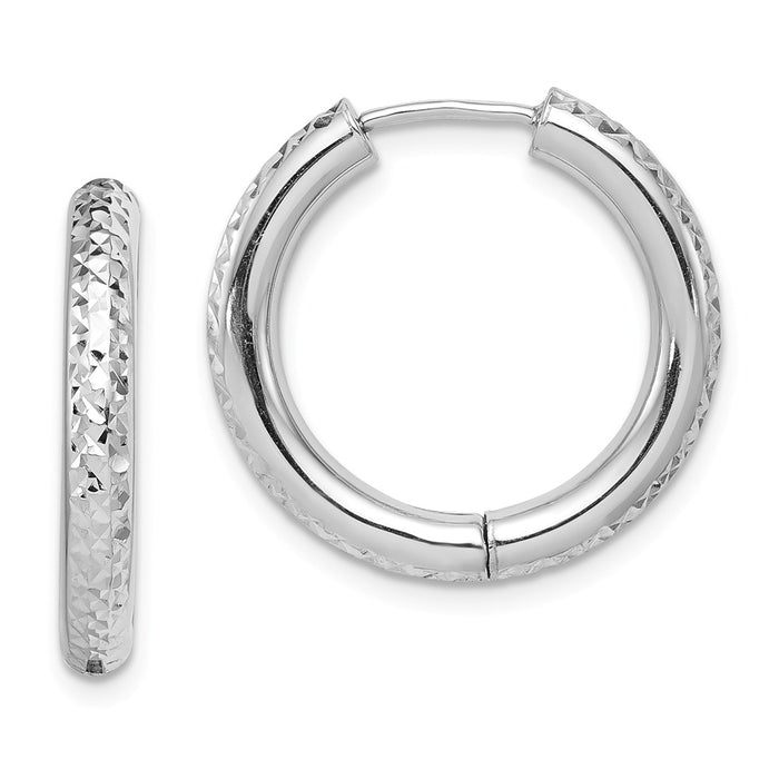 Stella Silver 925 Sterling Silver Rhodium Polished Diamond-cut Hinged Hoop Earrings, 21mm x 21mm