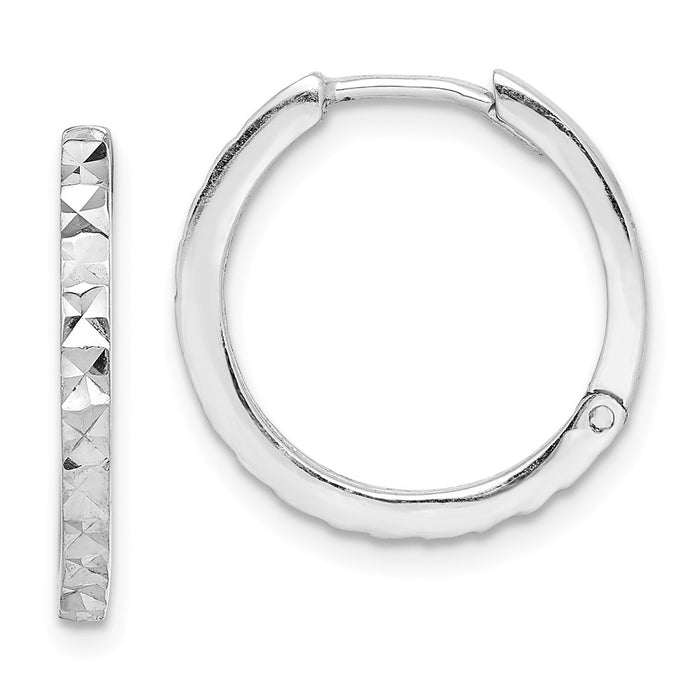 Stella Silver 925 Sterling Silver Rhodium Polished Diamond-cut Hinged Hoop Earrings, 17mm x 17mm